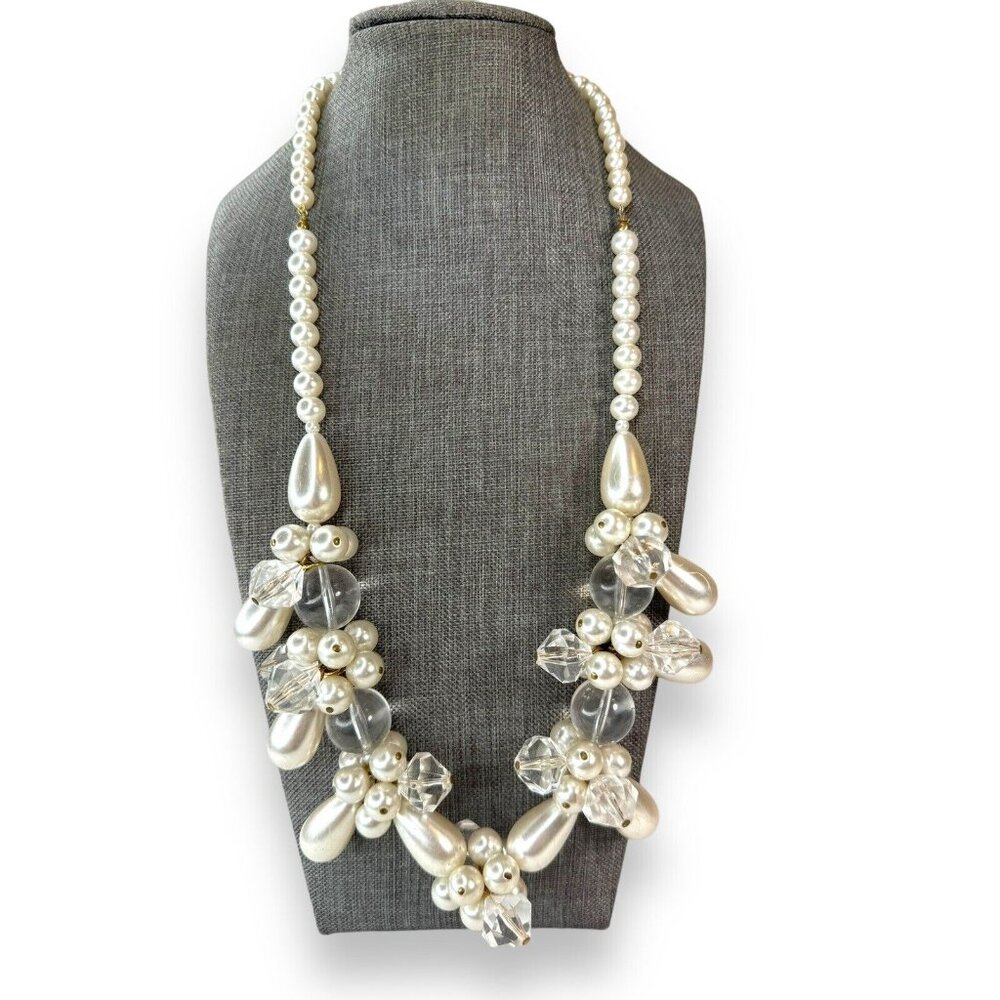 Vintage Faux Pearl Acrylic Chunky Cluster Statement Necklace 24"